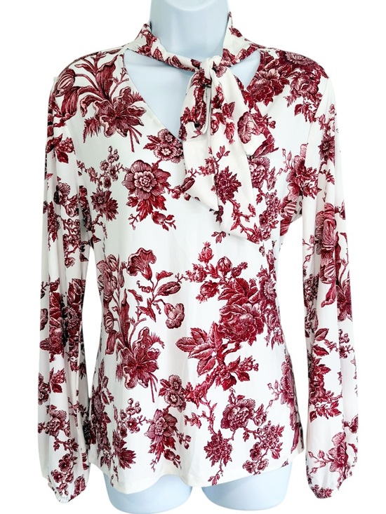 Jason Wu Tops - J JASON WU Red Floral Wrap Neck Long Sleeve Blouse Small Career Top